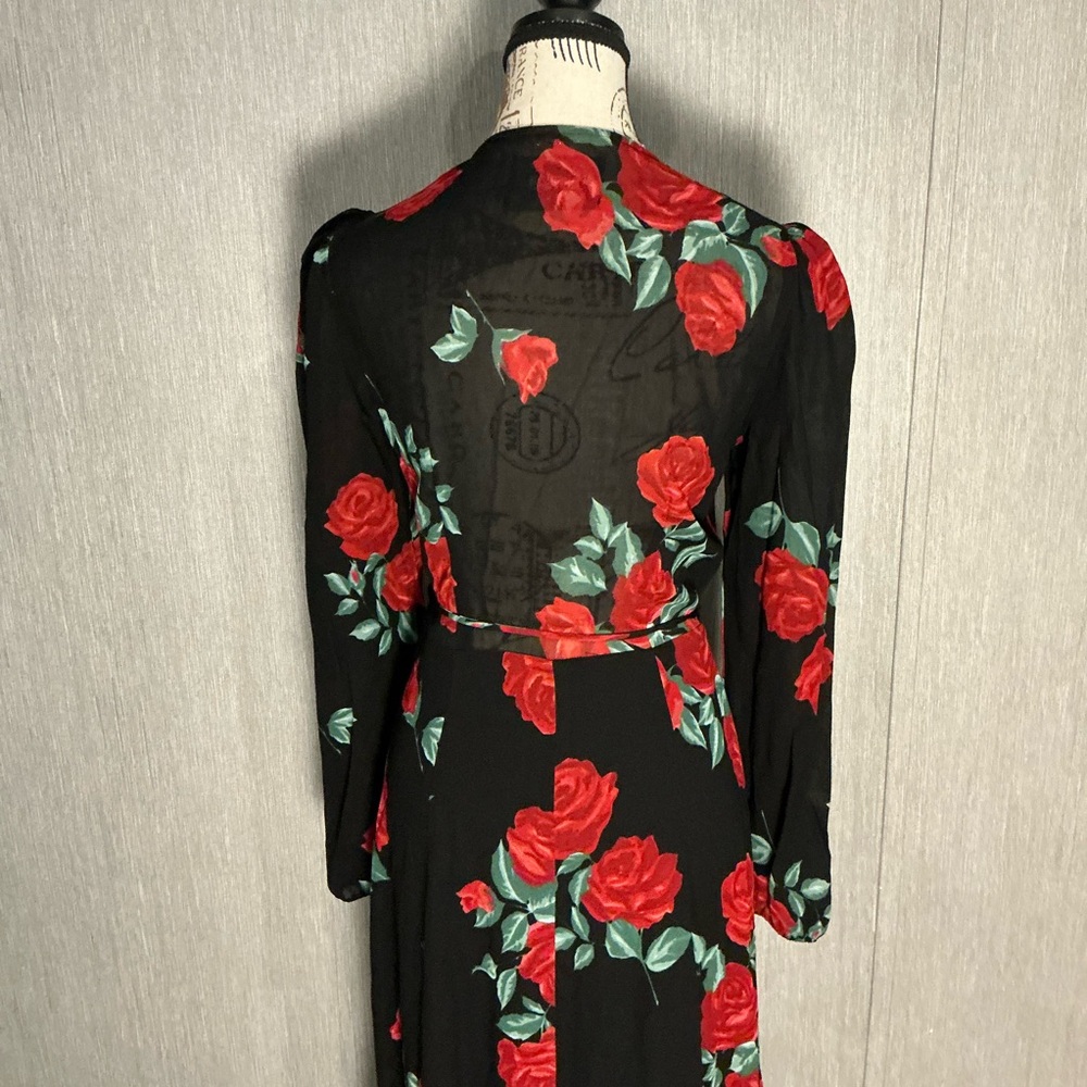 Reformation Black and Red Floral Long Sleeve Dress Size Medium - Picture 11 of 16